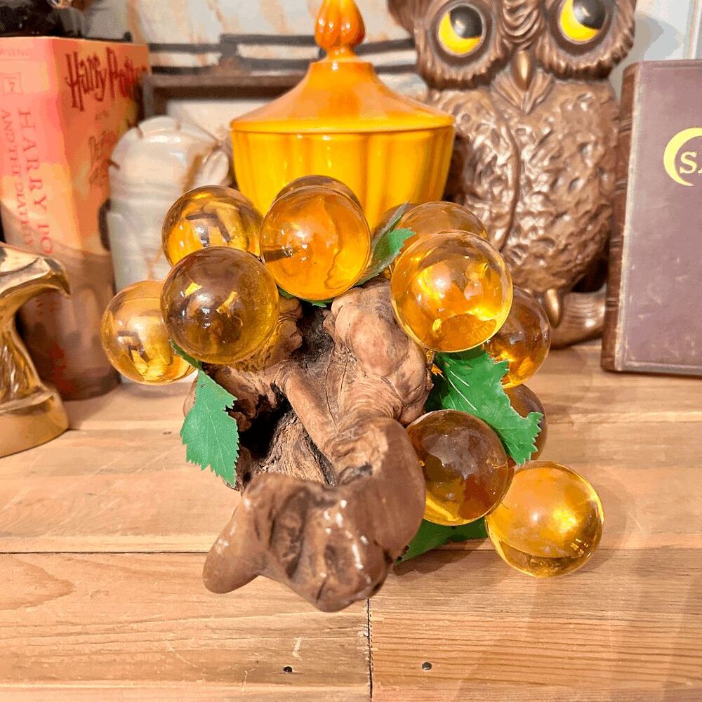 Vintage Mid-Century Amber Lucite Grape Cluster - MCM Home Decor - Picture 2 of 5
